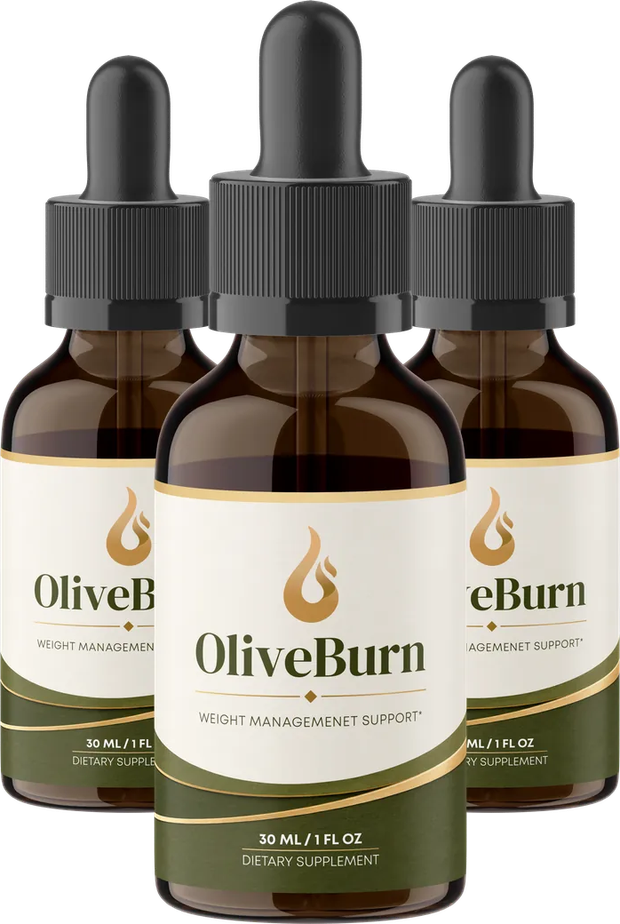 OliveBurn weight management support drops, three bottles